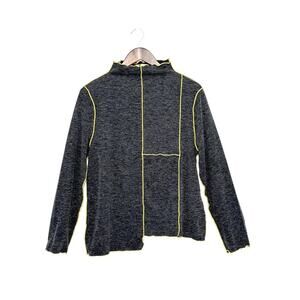 Trisha Tyler Lettuce Hem Mock Neck Top Sz L Gray Yellow | Boho Artsy Unique